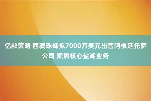 亿融策略 西藏珠峰拟7000万美元出售阿根廷托萨公司 聚焦核心盐湖业务